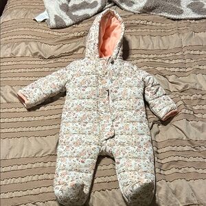 Nicole Miller Floral Hooded Footie - Pink and Cream